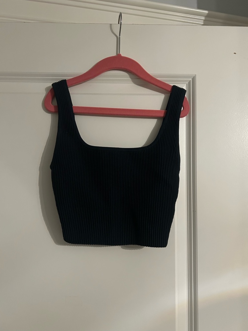 Dark Green Ribbed Square-Neck Crop Tank Top